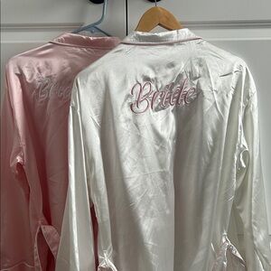 Bride and bridesmaid silk robes in Pink and White